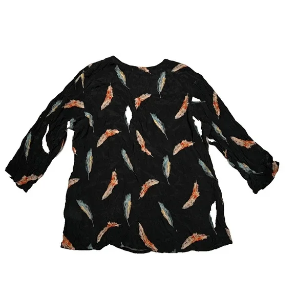 Scully Womens Black Rayon Feather V-Neck XL Blouse A004463 - Picture 6 of 6